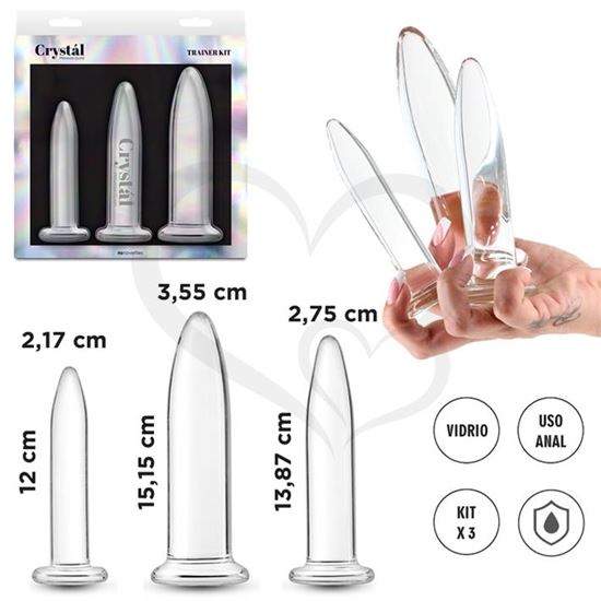 Kit 3 dilatadores anales de vidrio transparentes